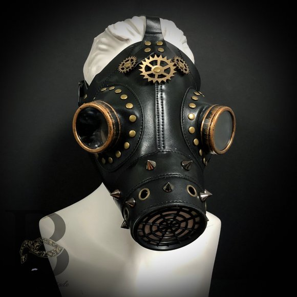 Plague Doctor Mask Black and Gold Gears - Picture 3 of 3